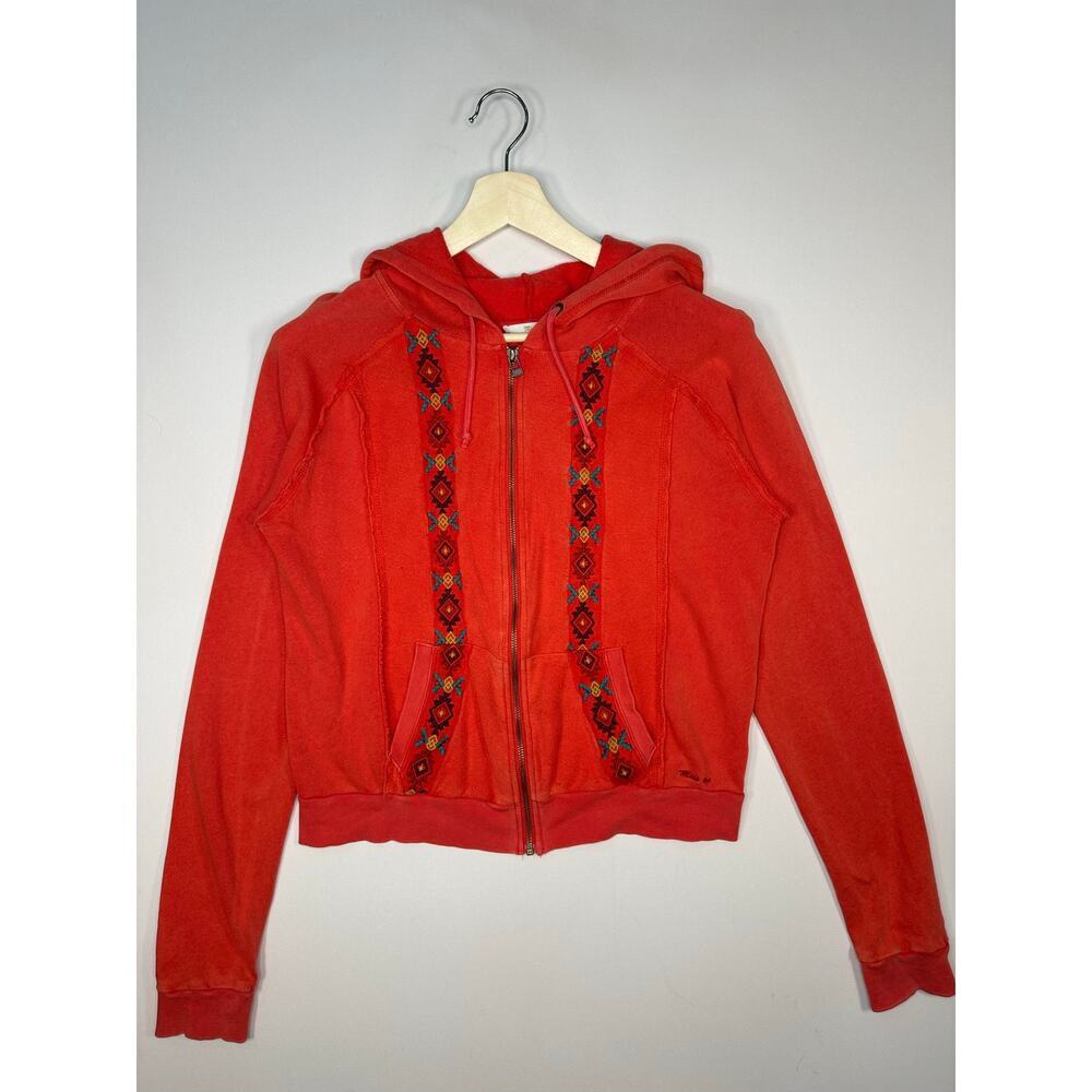 Miss Me Red Orange Full Zip Hoodie with Embroidered Insets Size Large